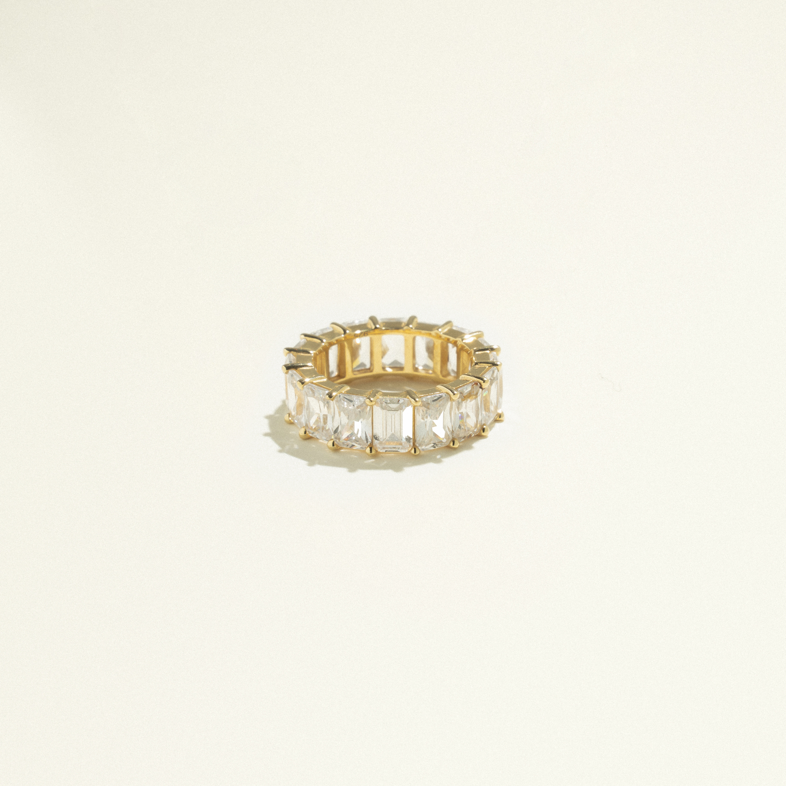 24Kt Gold Plated Baguette Ring with White Zirconias