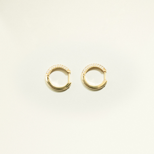 24Kt Gold Plated Shiny Hoop Earrings with White Zirconias (Pair)